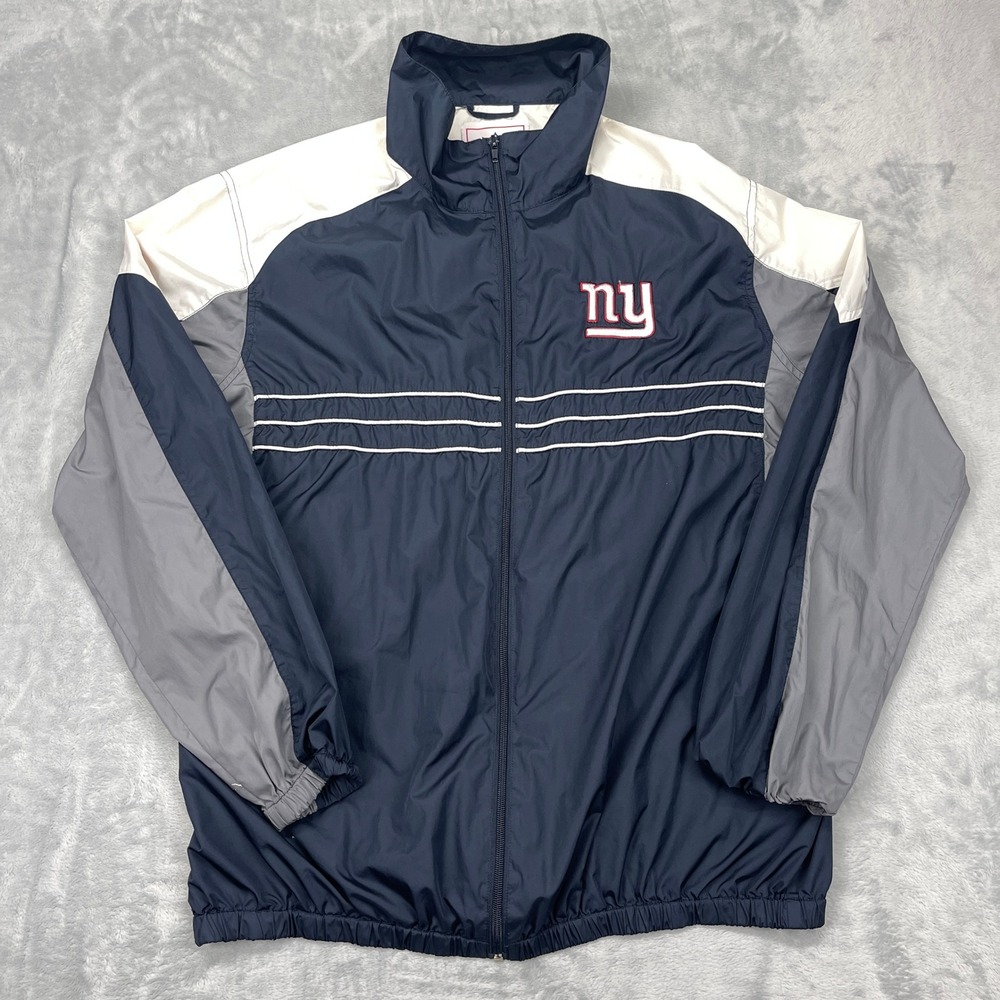 New York Giants NY Windbreaker Track Jacket Mens XL Navy Blue White NFL Football